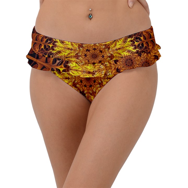 Abstract Gold Mandala Yellow Frill Bikini Bottoms