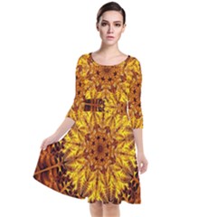 Abstract Gold Mandala Yellow Quarter Sleeve Waist Band Dress by Semog4