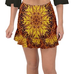 Abstract Gold Mandala Yellow Fishtail Mini Chiffon Skirt by Semog4