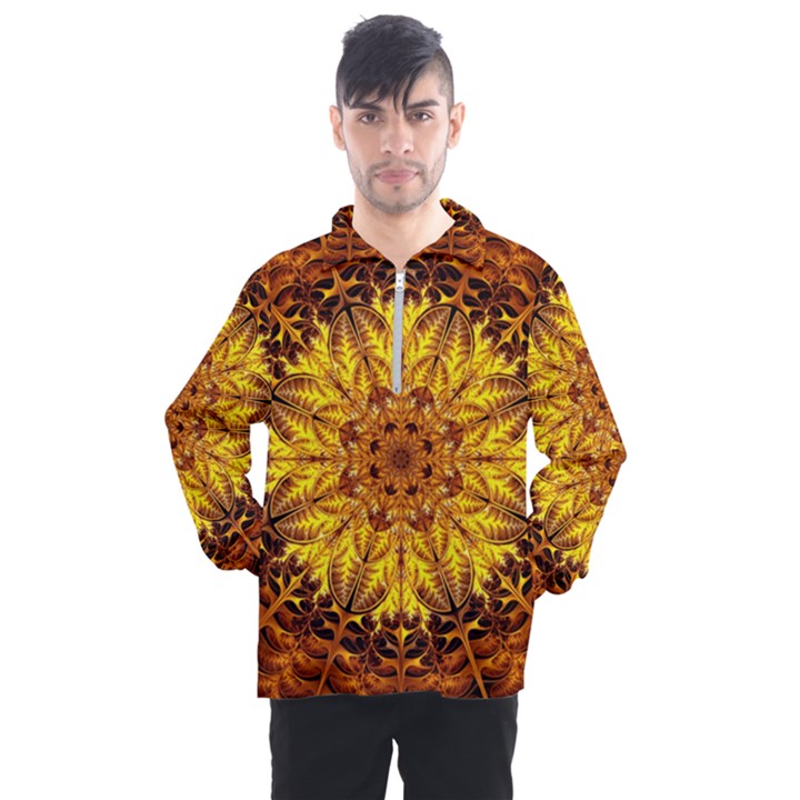 Abstract Gold Mandala Yellow Men s Half Zip Pullover