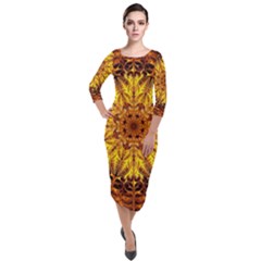 Abstract Gold Mandala Yellow Quarter Sleeve Midi Velour Bodycon Dress by Semog4