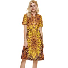 Abstract Gold Mandala Yellow Button Top Knee Length Dress by Semog4