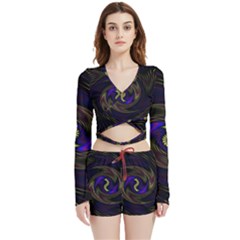 Manadala Twirl Abstract Velvet Wrap Crop Top And Shorts Set by Semog4