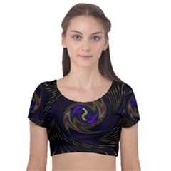 Manadala Twirl Abstract Velvet Short Sleeve Crop Top  by Semog4