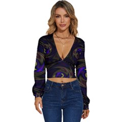 Manadala Twirl Abstract Long Sleeve Deep-v Velour Top by Semog4