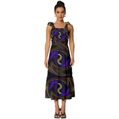 Manadala Twirl Abstract Tie-strap Tiered Midi Chiffon Dress