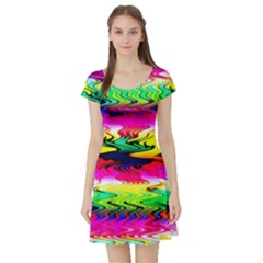 Waves Of Color Short Sleeve Skater Dress by Semog4