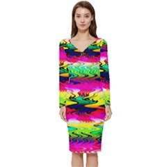 Waves Of Color Long Sleeve V-neck Bodycon Dress  by Semog4