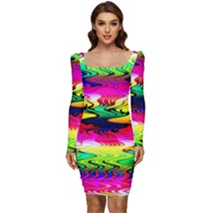 Waves Of Color Women Long Sleeve Ruched Stretch Jersey Dress by Semog4