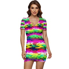 Waves Of Color Low Cut Cap Sleeve Mini Dress by Semog4