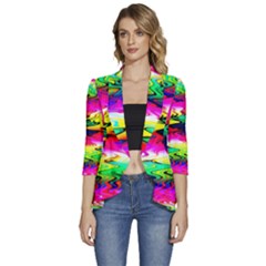 Waves Of Color Women s 3/4 Sleeve Ruffle Edge Open Front Jacket