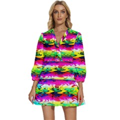 Waves Of Color V-neck Placket Mini Dress