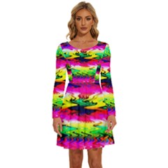 Waves Of Color Long Sleeve Wide Neck Velvet Dress by Semog4