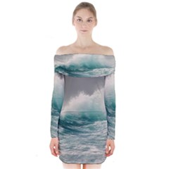 Big Storm Wave Long Sleeve Off Shoulder Dress by Semog4