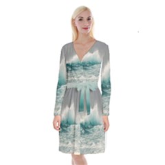 Big Storm Wave Long Sleeve Velvet Front Wrap Dress by Semog4