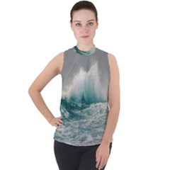 Big Storm Wave Mock Neck Chiffon Sleeveless Top by Semog4