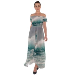 Big Storm Wave Off Shoulder Open Front Chiffon Dress by Semog4