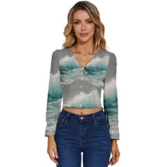 Big Storm Wave Long Sleeve V-neck Top by Semog4