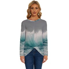 Big Storm Wave Long Sleeve Crew Neck Pullover Top