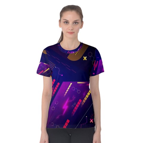 Colorful Abstract Background Creative Digital Art Colorful Geometric Artwork Women s Cotton Tee by Semog4