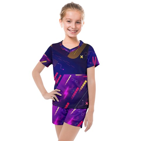 Colorful Abstract Background Creative Digital Art Colorful Geometric Artwork Kids  Mesh Tee And Shorts Set by Semog4