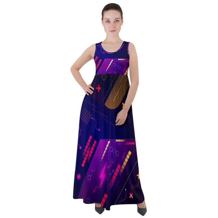 Colorful Abstract Background Creative Digital Art Colorful Geometric Artwork Empire Waist Velour Maxi Dress