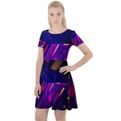 Colorful Abstract Background Creative Digital Art Colorful Geometric Artwork Cap Sleeve Velour Dress  by Semog4