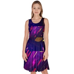 Colorful Abstract Background Creative Digital Art Colorful Geometric Artwork Knee Length Skater Dress With Pockets by Semog4