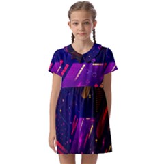 Colorful Abstract Background Creative Digital Art Colorful Geometric Artwork Kids  Asymmetric Collar Dress by Semog4