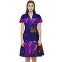 Colorful Abstract Background Creative Digital Art Colorful Geometric Artwork Short Sleeve Waist Detail Dress View1