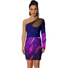 Colorful Abstract Background Creative Digital Art Colorful Geometric Artwork Long Sleeve One Shoulder Mini Dress by Semog4