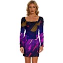 Colorful Abstract Background Creative Digital Art Colorful Geometric Artwork Long Sleeve Square Neck Bodycon Velvet Dress View1