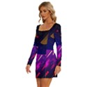 Colorful Abstract Background Creative Digital Art Colorful Geometric Artwork Long Sleeve Square Neck Bodycon Velvet Dress View2