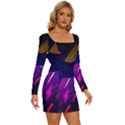 Colorful Abstract Background Creative Digital Art Colorful Geometric Artwork Long Sleeve Square Neck Bodycon Velvet Dress View3