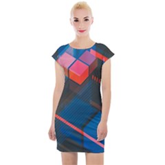 Minimalist Abstract Shaping Abstract Digital Art Minimalism Cap Sleeve Bodycon Dress by Semog4