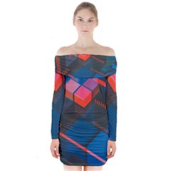 Minimalist Abstract Shaping Abstract Digital Art Minimalism Long Sleeve Off Shoulder Dress by Semog4