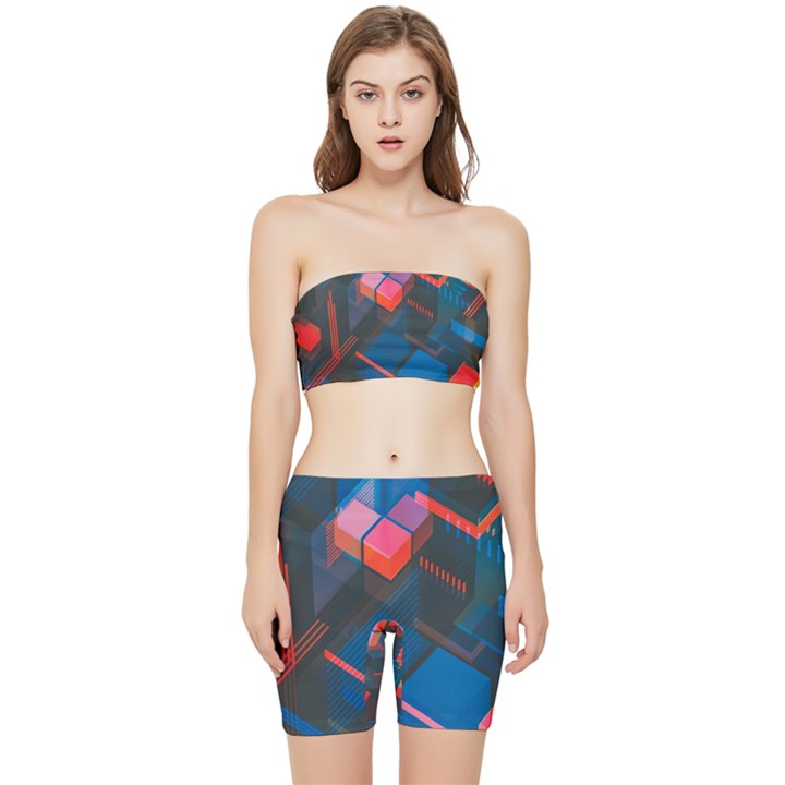 Minimalist Abstract Shaping Abstract Digital Art Minimalism Stretch Shorts and Tube Top Set