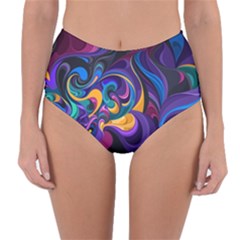 Colorful Waves Abstract Waves Curves Art Abstract Material Material Design Reversible High-waist Bikini Bottoms by Semog4