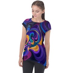 Colorful Waves Abstract Waves Curves Art Abstract Material Material Design Cap Sleeve High Low Top by Semog4