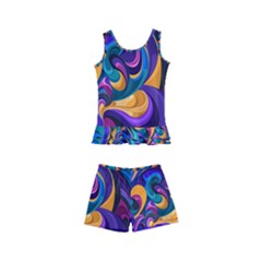 Colorful Waves Abstract Waves Curves Art Abstract Material Material Design Kids  Boyleg Swimsuit by Semog4