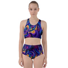 Colorful Waves Abstract Waves Curves Art Abstract Material Material Design Racer Back Bikini Set by Semog4