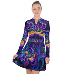 Colorful Waves Abstract Waves Curves Art Abstract Material Material Design Long Sleeve Panel Dress by Semog4