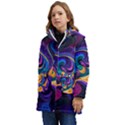 Colorful Waves Abstract Waves Curves Art Abstract Material Material Design Kid s Hooded Longline Puffer Jacket View3