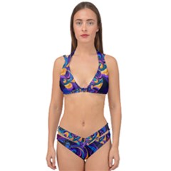 Colorful Waves Abstract Waves Curves Art Abstract Material Material Design Double Strap Halter Bikini Set by Semog4