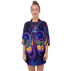 Colorful Waves Abstract Waves Curves Art Abstract Material Material Design Half Sleeve Chiffon Kimono by Semog4