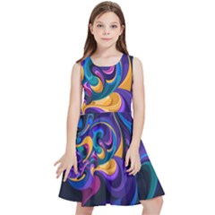 Colorful Waves Abstract Waves Curves Art Abstract Material Material Design Kids  Skater Dress by Semog4