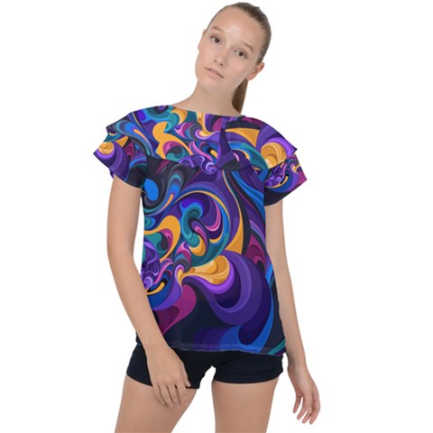 Colorful Waves Abstract Waves Curves Art Abstract Material Material Design Ruffle Collar Chiffon Blouse by Semog4