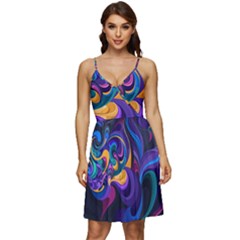 Colorful Waves Abstract Waves Curves Art Abstract Material Material Design V-neck Pocket Summer Dress  by Semog4