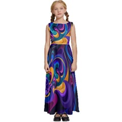 Colorful Waves Abstract Waves Curves Art Abstract Material Material Design Kids  Satin Sleeveless Maxi Dress by Semog4