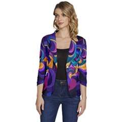 Colorful Waves Abstract Waves Curves Art Abstract Material Material Design Women s One-button 3/4 Sleeve Short Jacket by Semog4